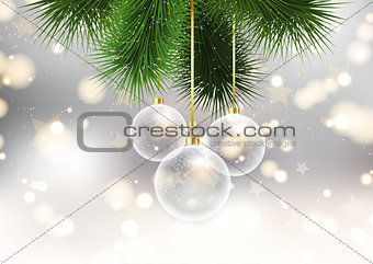 \christmas baubles on bokeh lights background 