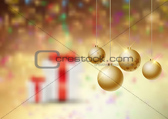 Christmas baubles on a defocussed background