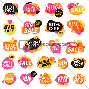 Set of stickers and badges, product promotion, special offer, shopping