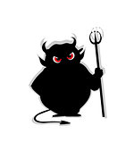 Devil with predatory red  eyes silhouette  holding trident isola