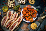 funny halloween food on a rustic table