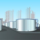 refinery vertical steel tank farm with pipeline