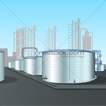 refinery vertical steel tank farm with pipeline
