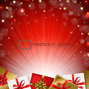 Red Sunburst Background With Gift Box