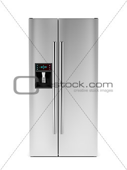 Front view of side-by-side refrigerator