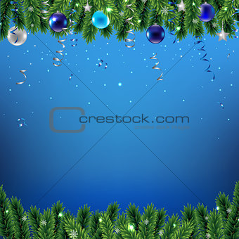 Christmas Border With Fir Tree And Snowflacke