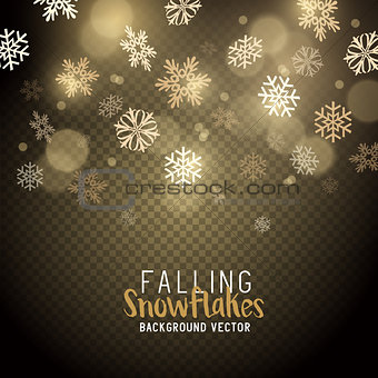 Gold christmas winter snowflakes background