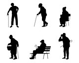 Six silhouettes of older people