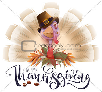 Live fun turkey bird Thanksgiving Day poster. Happy Thanksgiving text greeting card