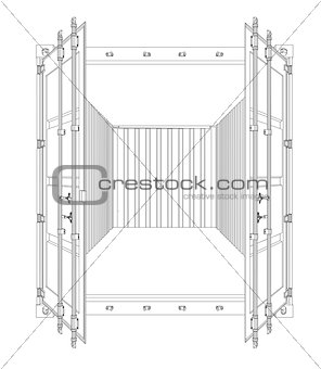 Open Empty Cargo Container. Wire-frame style