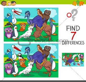 find differences game with birds characters