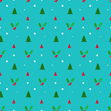 Christmas seamless pattern with trees, snowflakes and holly