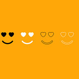 Smile with heart eyes black and white set icon.