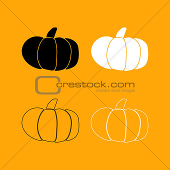 Pumpkin set black and white icon .