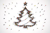 People form the shape of a christmas tree. 3D Rendering