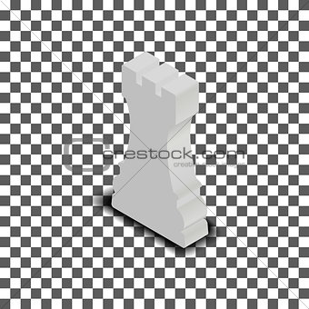 White chess piece rook isometric, vector illustration.