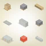 Set of different building materials in 3D, vector illustration.