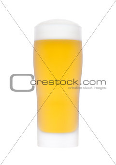 Cold frosted glass of lager beer with foam 