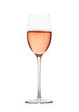 Rose pink champagne glass with bubbles isolated