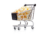 Popcorn salty sweet snack in shopping cart