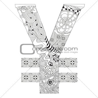 Symbol of yen zentangle. Vector decorative number