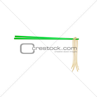 Wooden chopsticks in green design holding noodles