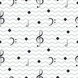 Music notes seamless vector wavy stripe pattern.