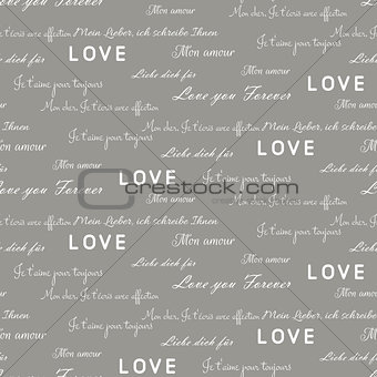 Love letters seamless vector gray pattern. Romantic valentine wrap paper design.