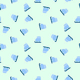 Winter ice skates blue seamless vector pattern.