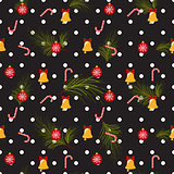 Christmas polka dot dark seamless vector pattern.