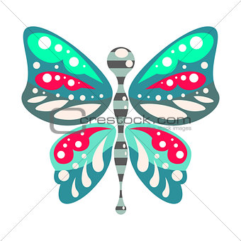 Green and blue cartoon butterfly isolated vector illustration.
