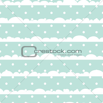 Blue and white polka dot clouds baby seamless vector pattern.