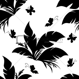 Tile Pattern, Plant and Butterfly