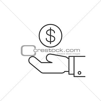Hand holding coin line icon
