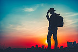 Travel Concept. Silhouette of a man with backpack
