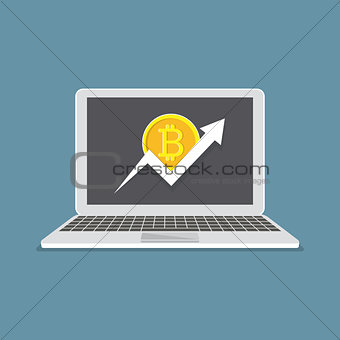 Flat modern design concept of cryptocurrency technology, bitcoin exchange, bitcoin mining