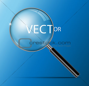 Magnifying Glass Isolated on Transparent blue Background, With Gradient Mesh. Realistic Magnifying glass lens Vector Illustration