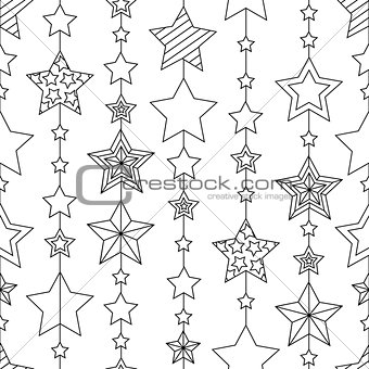 Abstract hand drawn outline seamless pattern with sater garland isolated on white background. coloring antistress book for adult and older children.