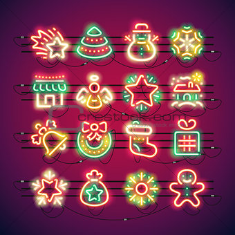 Christmas Colorful Neon Icons