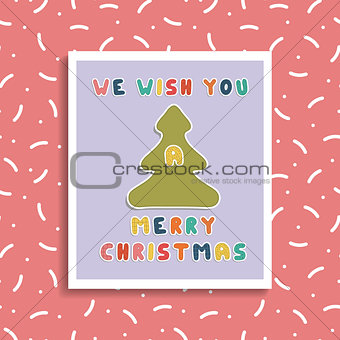 Christmas greeting card on memphis background. Holiday banner