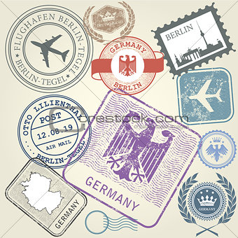 Travel stamps set Germany and Berlin journey