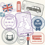 Travel stamps set - Great Britain and England journey