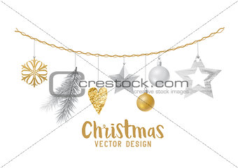 Hanging silver and gold Christmas decoration