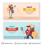 Deliveryman and ad text.