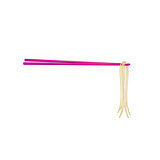 Wooden chopsticks in pink design holding noodles