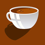 White cup with coffee on a brown background