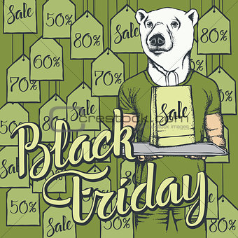 Vector illustration of bear on Black Friday