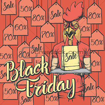 Vector illustration of cock on Black Friday