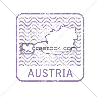 Stamp with contour of map of Austria - contour of Austria