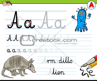how to write letter A worksheet for kids